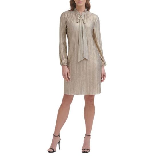 Dkny Dresses & Skirts - DKNY  Ruffled Tie Neck Pleated Shift Dress